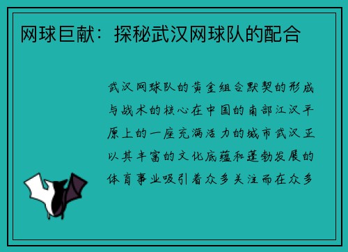 网球巨献：探秘武汉网球队的配合